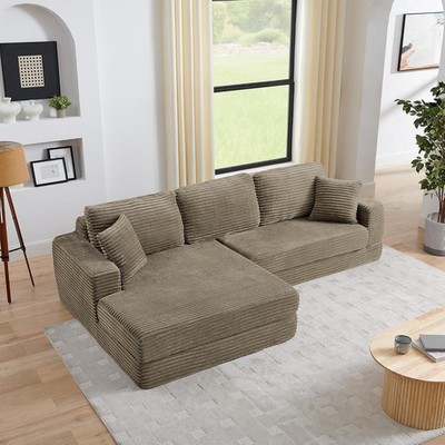 112.6'' L Shape Convertible Sectional Sofa Corduroy Boneless with Left Chaise