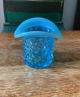 Vintage FENTON Blue Opalescent Glass Hobnail Top Hat Toothpick Holder