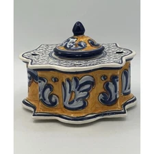 Antique Eight Lobed Italian Majolica W/ Lid Ceramic Unmarked