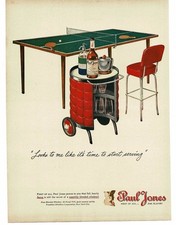 1946 Paul Jones Whiskey Ping Pong Table Tennis MCM portable bar Vintage Print Ad