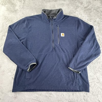 Carhartt Jacket Mens XL Blue Dalton 1/2 Zip Fleece Kangaroo Pocket Logo Workwear