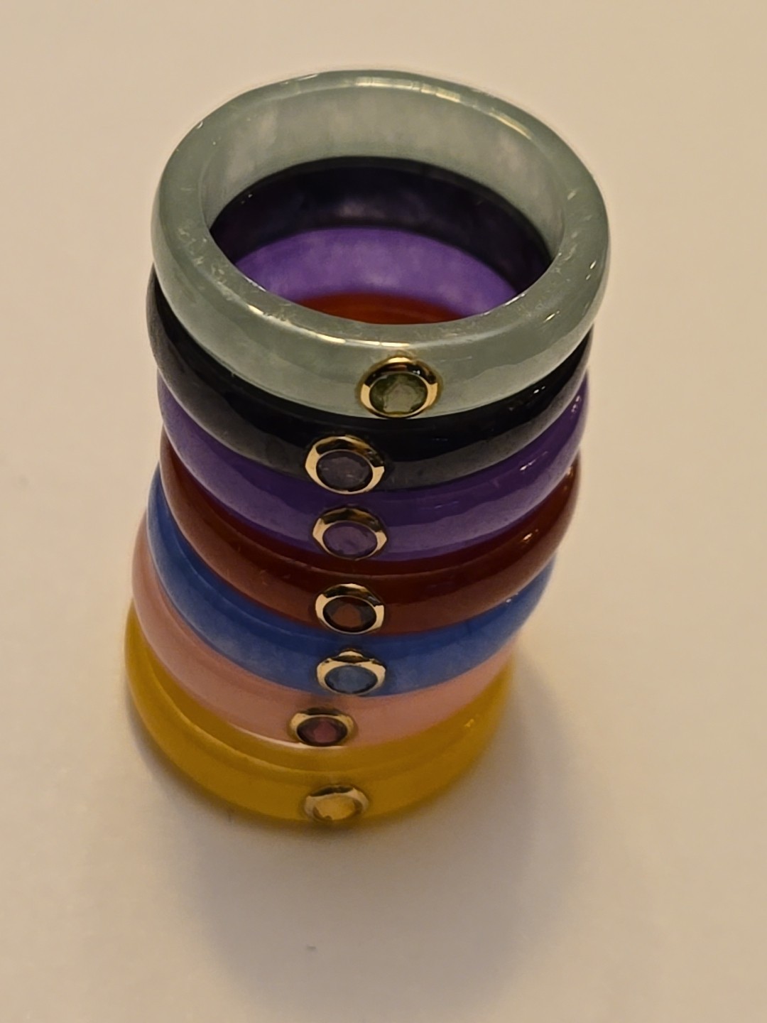 7 Interchangeable Multicolor Jade Bands with 14kt… - image 12