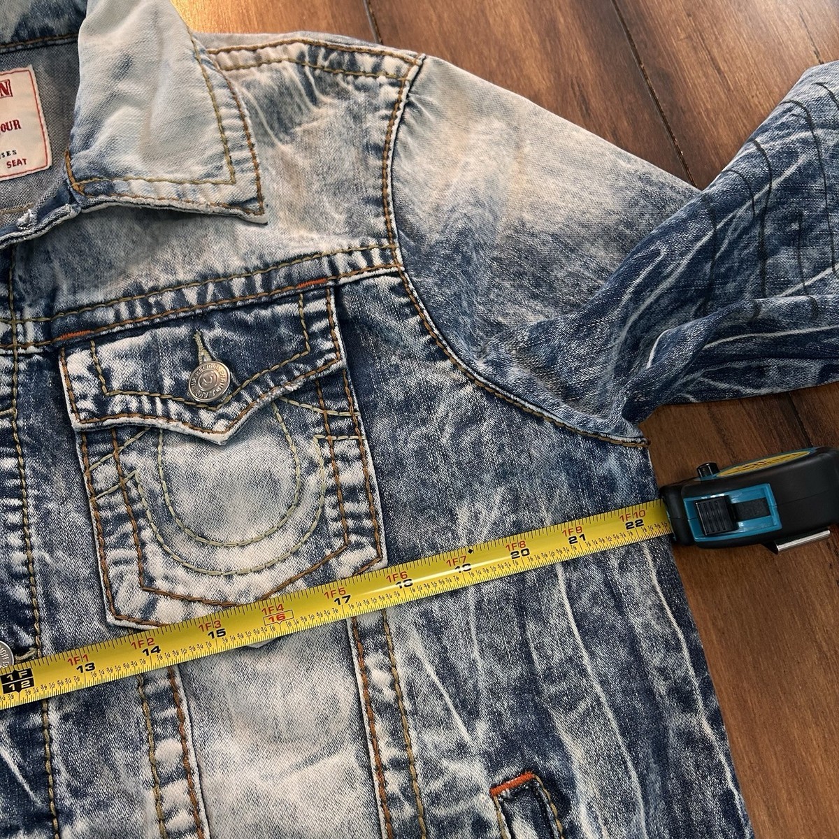 Vintage Y2K True Religion Denim Trucker Jacket XL Acid Wash