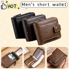 Men Short Wallet Leather Zipper Wallet Coin Pockets Credit Card Holder Wallet