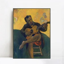 Framed Canvas Giclee Print Art The Guitar Player by Paul Gauguin Home Decoration