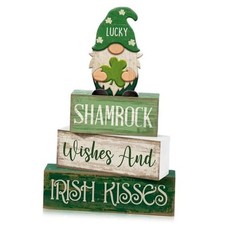 4 Pcs St Patrick's Day Table Decoration Wooden Gnomes Green Shamrock Irish
