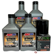V-Twin Oil Change Kit Harley Davidson 1999-2016 Amsoil 20W50 Filter O-Ring Black
