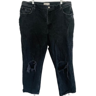 A&F 90s Straight Ultra High Rise Distressed Blk Jeans Women 34 Short Curve Love