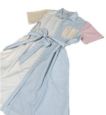 Tommy Hilfiger Multistripe Oxford Shirt Dress Belted Pockets - Women's Large