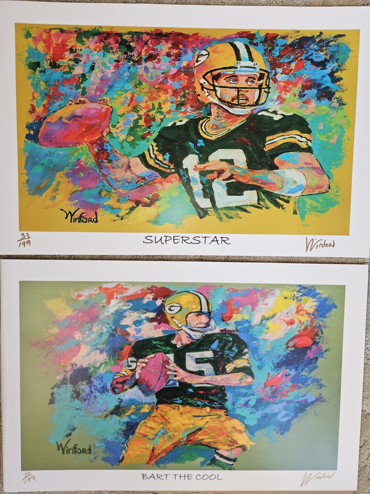 Green Bay Packers Bart Star & Aaron Rodgers Winford Art Limited Edition Prints