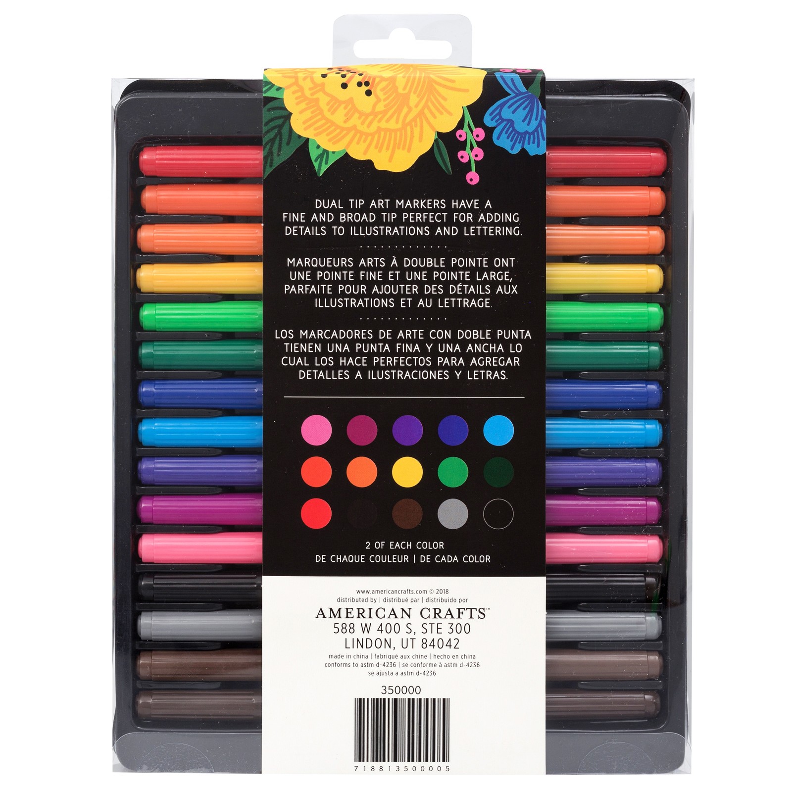 American Crafts Dual Tip Art Markers Value Pack 30/Pkg-Fine & Broad - 350000