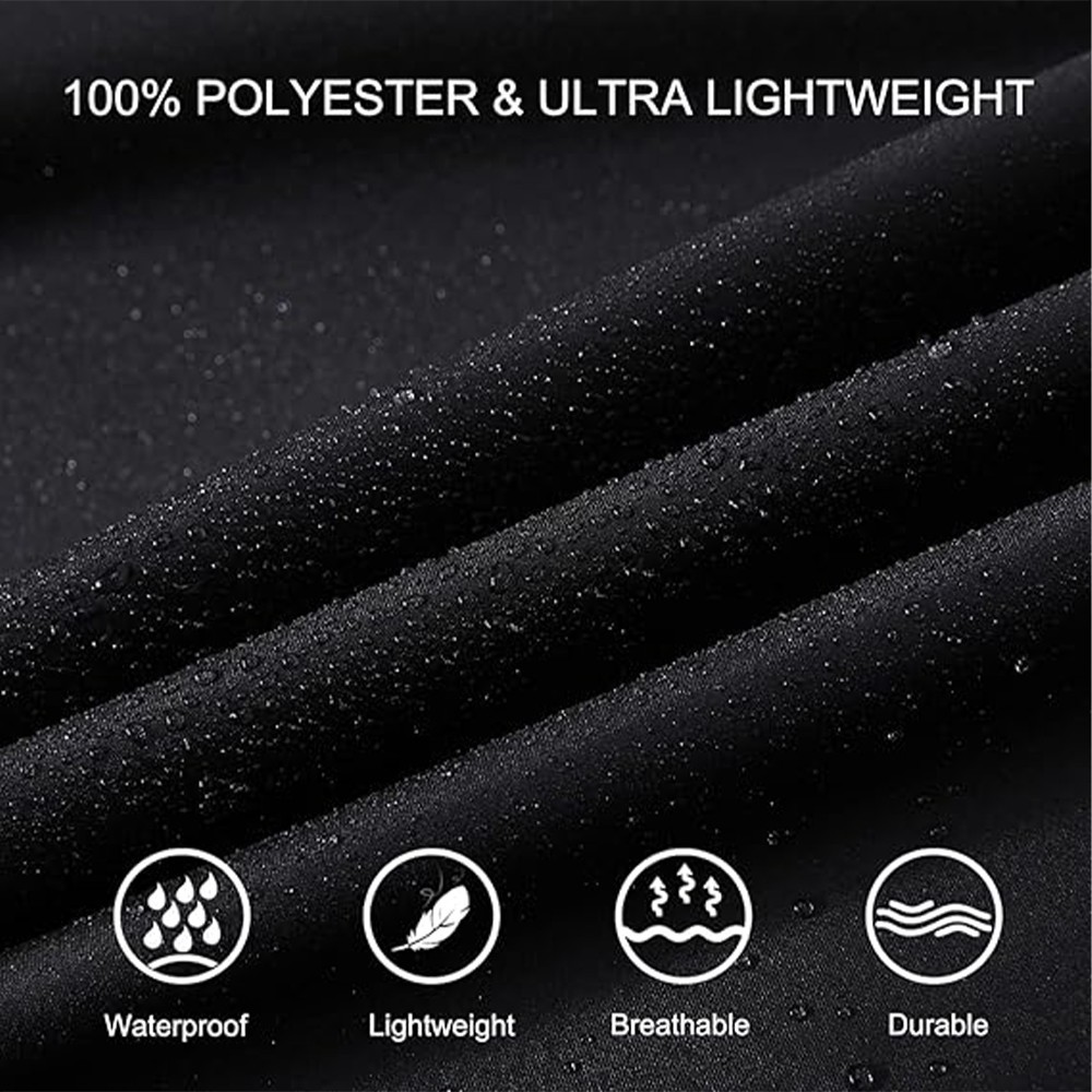 Men Black Waterproof Long Raincoat Hooded Trench Jacket Outdoor Hiking Rain Coat