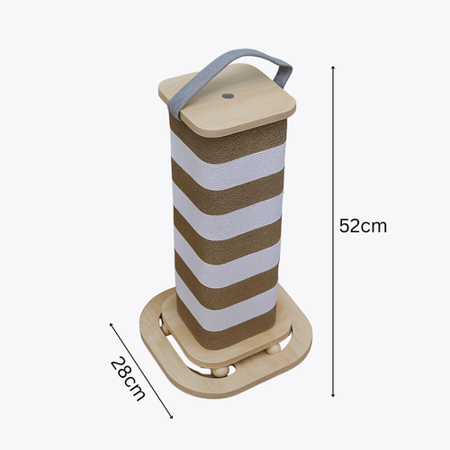 Vertical Cat Scratcher Post – Cardboard Tower with Wooden Base & Toy - Picture 1 of 13