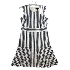J. Crew Dress Women's Sz 12 White Striped A-Line Linen Blend Sleeveless Lined