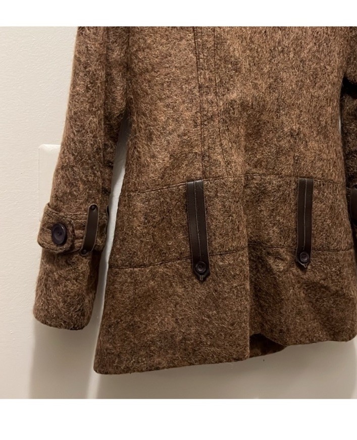 Mackage Brown Button Belted Collared Leather Trim… - image 9