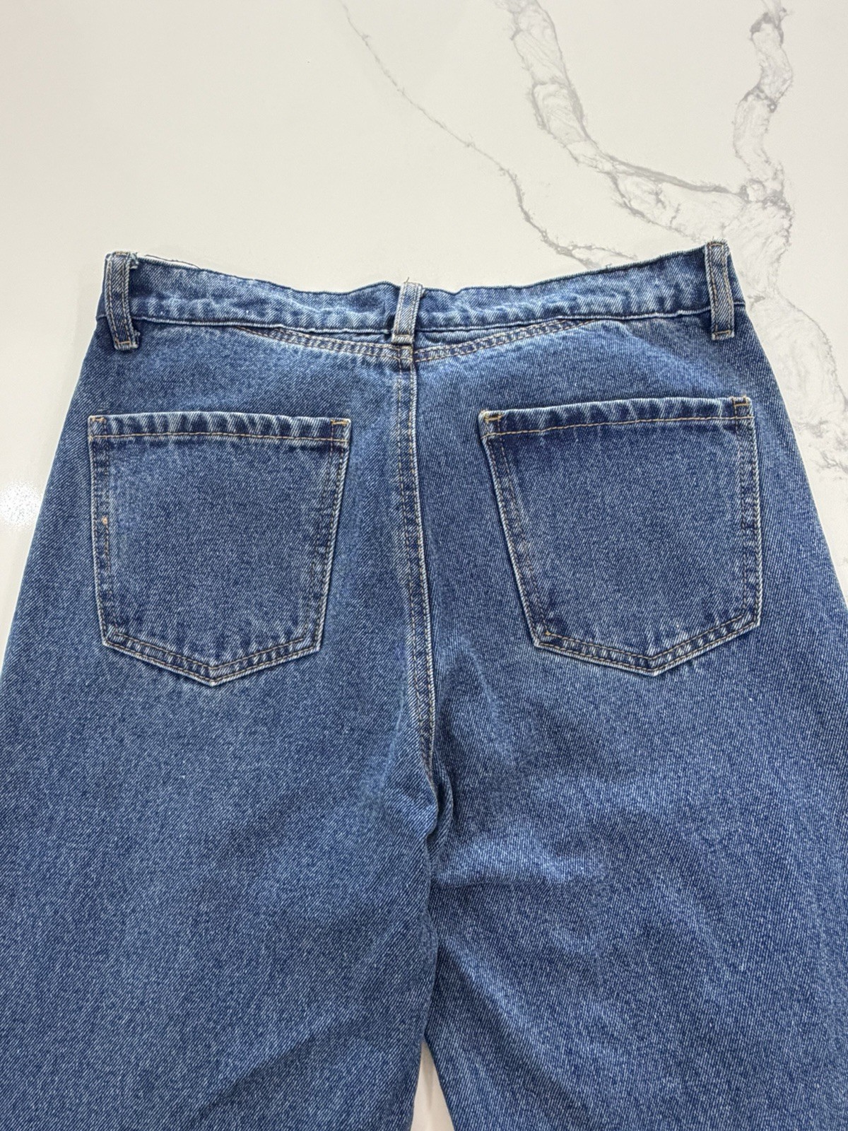 Edikted Raquel Folded Waist Ripped Wide Leg Jeans Blue Denim Distressed Size S image 4