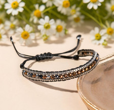 Vintage Brown Beaded Stone Crystal Leather Wrap Bracelets Boho Jewelry Gifts