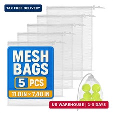 5 PCs Mesh Laundry Bags Drawstring - Small Mesh Bag White 11.8 x 7.48" - Multipu