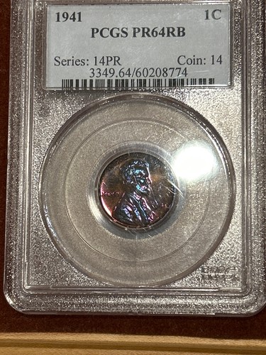 1941 Proof Lincoln Cent 1C PCGS PR64RB Stunning 🌈 Rainbow Purple/Blue Tone - Picture 3 of 7