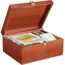 DRASTAR Large Wooden Keepsake Memory Box, Decorative Storage Box with Hinged Lid