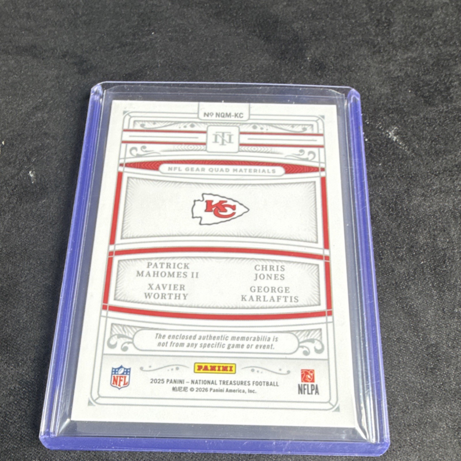 2025 Panini National Treasures Quad Materials Chiefs Mahomes Worthy Jones Karla… view 3