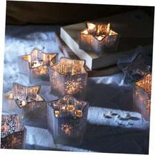  10pcs Ribbed Star Candle Cups - Assorted Height Tea Light Frosted Silver