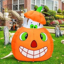 5 FT Halloween Inflatables Animated Pumpkin Ghost Outdoor Decorations Blow up Ya