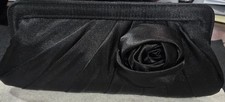 Vintage Retro Black Satin Clutch Purse Rosette Knot Detail Formal Evening Bag