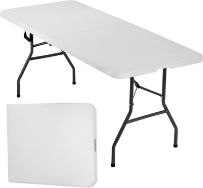 Folding Half Portable Foldable Table for Parties Backyard Events (White, 6 FT 70