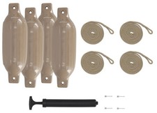Rockville FEN445-SAND Boat Fender Package 4 Bumpers 4.5"x16", 4 Lines  Pump
