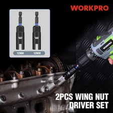 WORKPRO Wing Nut Driver Set 2 PCS Power Wing Nut Driver Bit Deep 1/4” Hex Shank