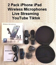 2 Pack Wireless Lavalier Microphone iPhone iPad Cordless Live Streaming TikTok