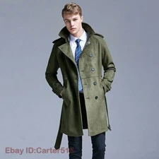 Men's Sueded Overcoat Trench Coat Double Breasted Windbreaker Lapel British New