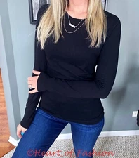 Women's Basic Low Cut Deep Round Neck Stretch Long Sleeve Slimming Top Shirt Tee