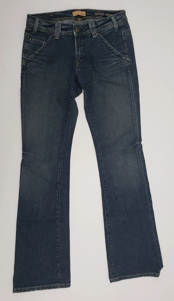 Pantalones de mezclilla Yanuk Worker clásicos para mujer talla 27 elásticos bootcut bolsillos con solapa Foto 3 de 4