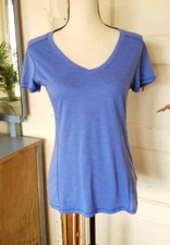 Avia Blue Striped V-neck Athletic T-shirt Tee Top Women's Size Medium Med M 