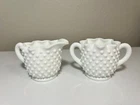 Vintage Fenton Cream/Sugar set - Hobnail Milk Glass - minor chips
