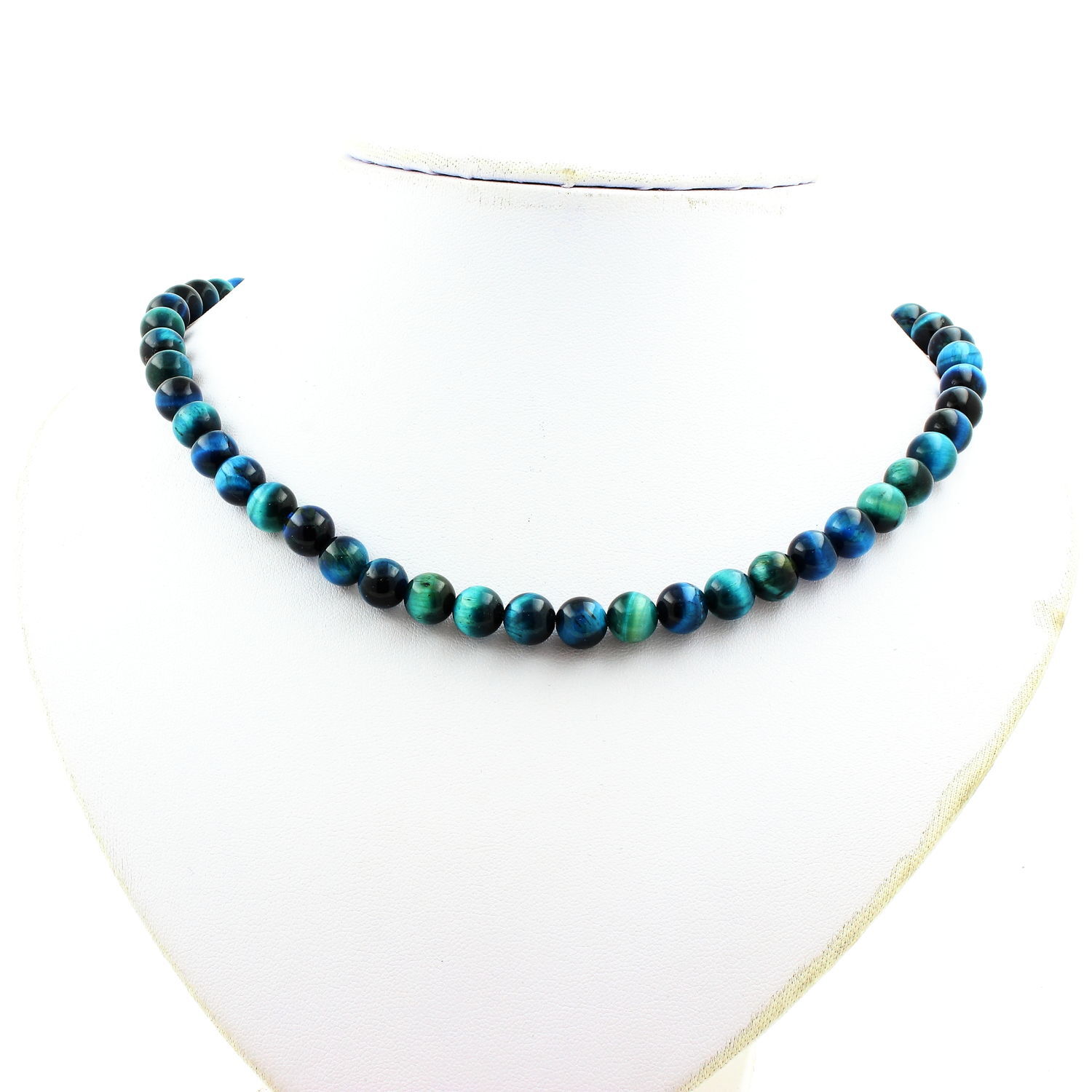 Collier Oeil de Tigre bleu clair perles 8mm pour accessoire bien-être