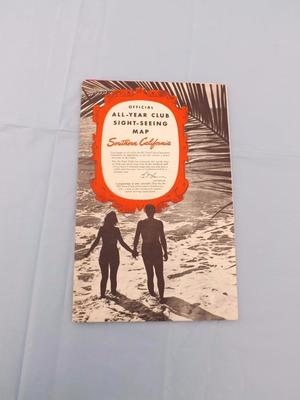OFFICIAL  CLUB SIGHT SEEING MAP SOUTHERN CALIFORNIA 1951 VINTAGE TOURIST GUIDE