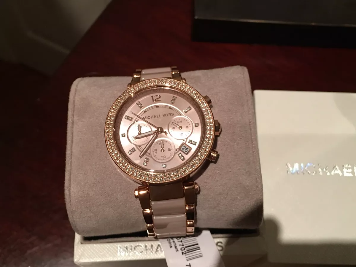 Rel gio feminino Michael Kors Parker cron grafo cristal tom ouro rosa com etiqueta
