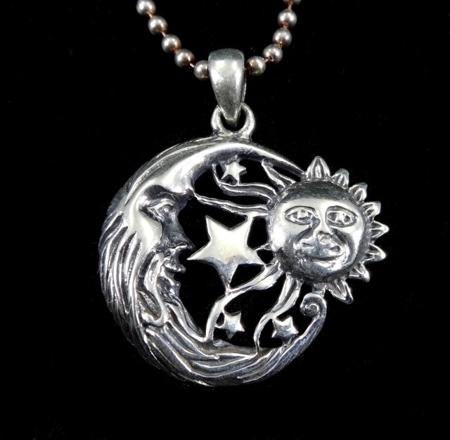 Handcrafted Solid 925 Sterling Silver CRESCENT MOON, SUN