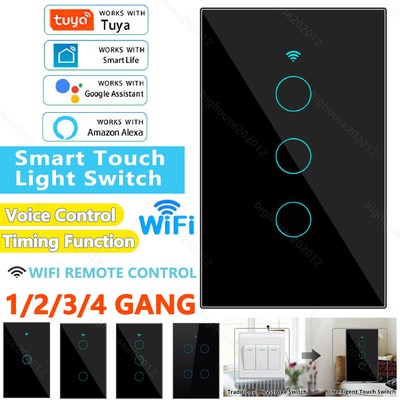 WiFi Smart wall Light Switch Glass Screen Touch,Alex Voice Control 1/2/3/4 Gang