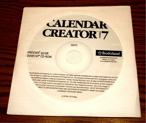 Calendar Creator 7 - Broderbund 2002 - PC Windows 95/98, Windows NT CD-ROM - Picture 2 of 2