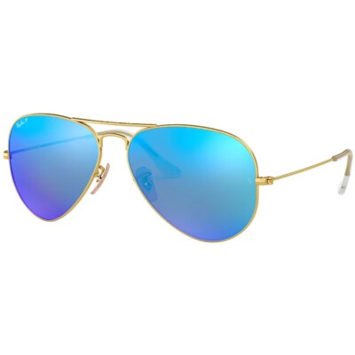 Ray-Ban Aviator Men's Sunglasses Matte Gold Blue Mirror Crystal Polarized