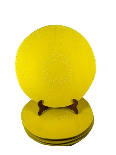 Crate & Barrel Dinner Plates Yellow Ceramic Garden Flower Thailand Lot Set of 4 - Picture 3 of 8