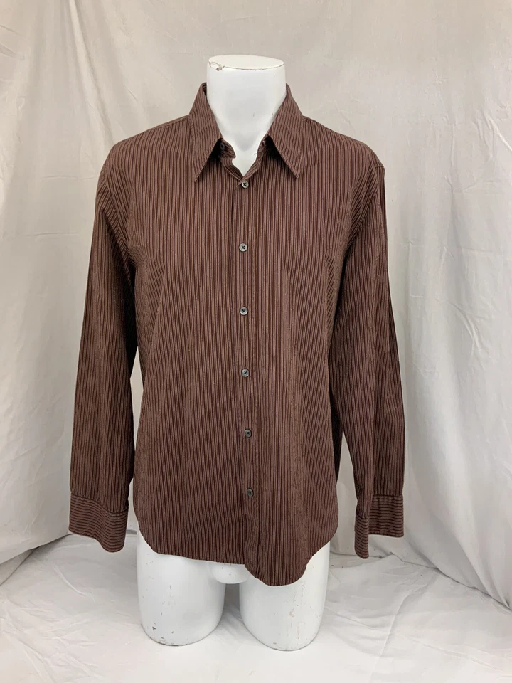 Camisa Hugo Boss Calce Ajustado XL Hombres Marrón Rayas Algodón Hecha en Pavo Como Nueva YGI P1-840 Foto 2 de 4
