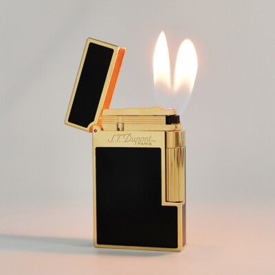 S.T. DP Double Flame Butane Lighters Black Lacquer for Smoking Cigarette Gift