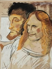 Leonardo Da Vinci Drawing on paper (Handmade) signed and stamped mixed media.