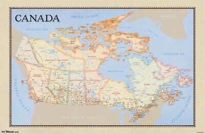 GEOGRAPHY ~ WORLD MAP ~ BEIGE ~ 22x34 POSTER ~ Country Earth Continents