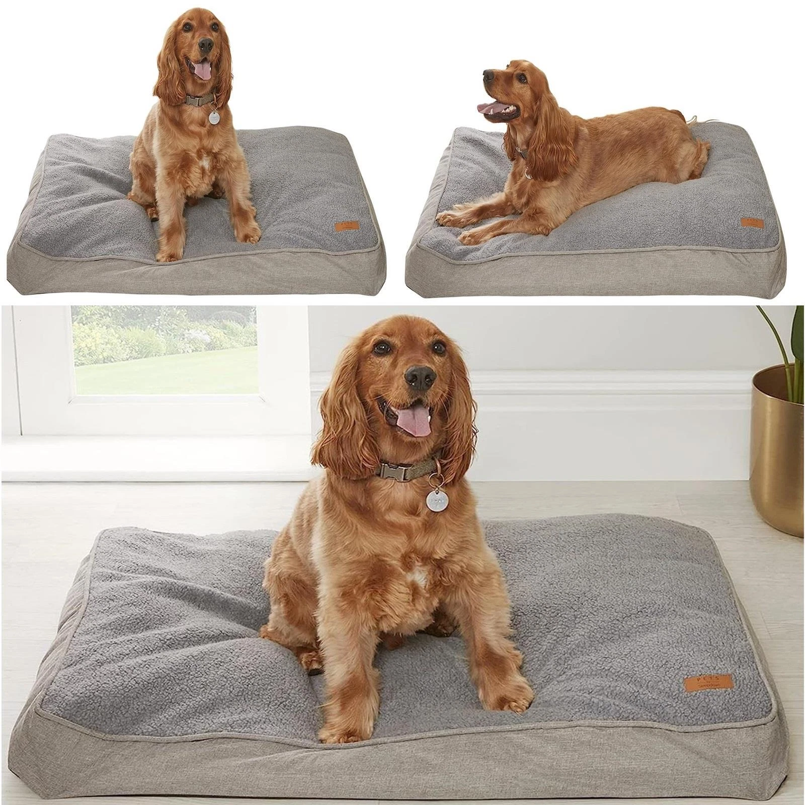 Chunky Plush Quilted Dog Cat Pet Bed Mattress Cushion Silver With Sherpa Cover